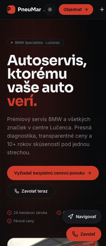 Mobilný náhľad hotovej webovej stránky