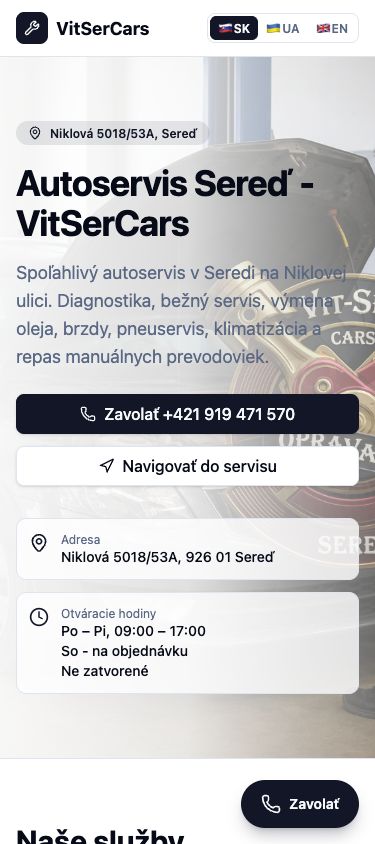 Mobilný náhľad hotovej webovej stránky